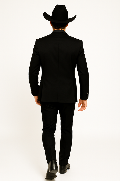 Men 2 Button Trim Cowboy in Black Cowboy Suit - Country Wedding Suits