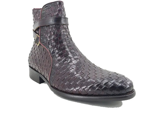 Basket Weave Leather Buckle Ankle Boots for Men