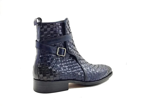 Basket Weave Leather Buckle Ankle Boots for Men