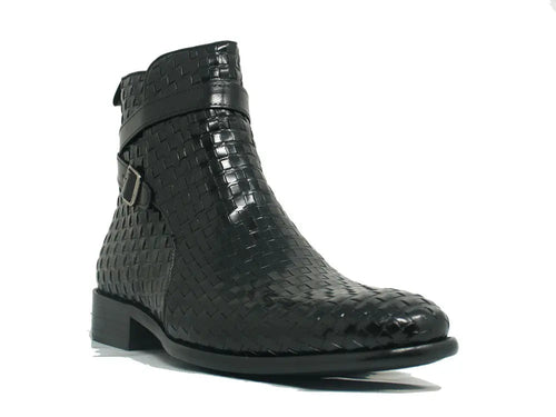 Basket Weave Leather Buckle Ankle Boots for Men