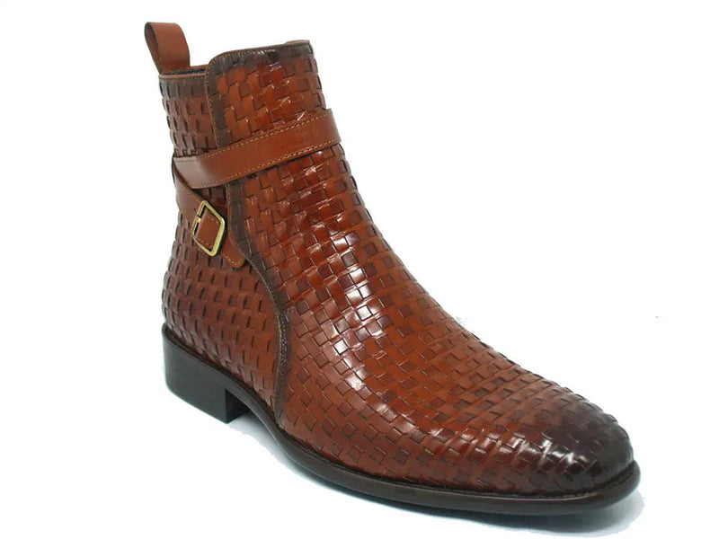 Carrucci Basket Weave Calfskin Buckle Boot - Luxury Brown Leather
