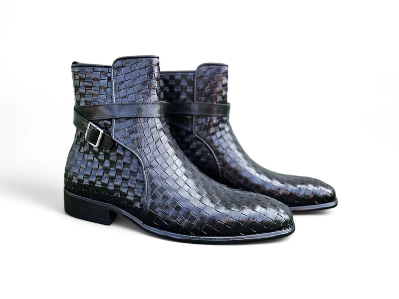 Carrucci Basket Weave Calfskin Buckle Boot - Luxury Brown Leather