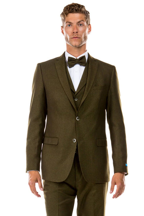 "Olive Green Vintage Tweed Wedding Suit - Men's Two Button Vested Style"