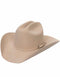 Modern fit western hat in beige. Breathable fabric, wide brim, structured crown. Silver buckle detail on hatband.
