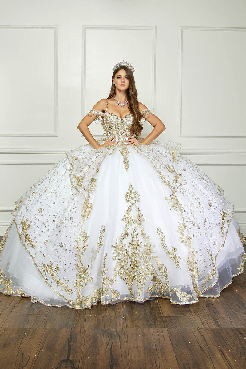 Embroidered Cold Shoulder Ball Gown by Bella Princess PQ1059