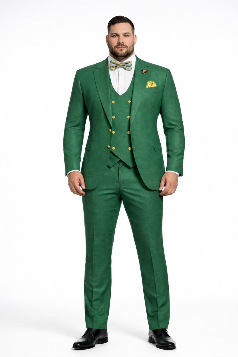 SKU#JA61583 Emerald Green and Gold Tuxedo Suit