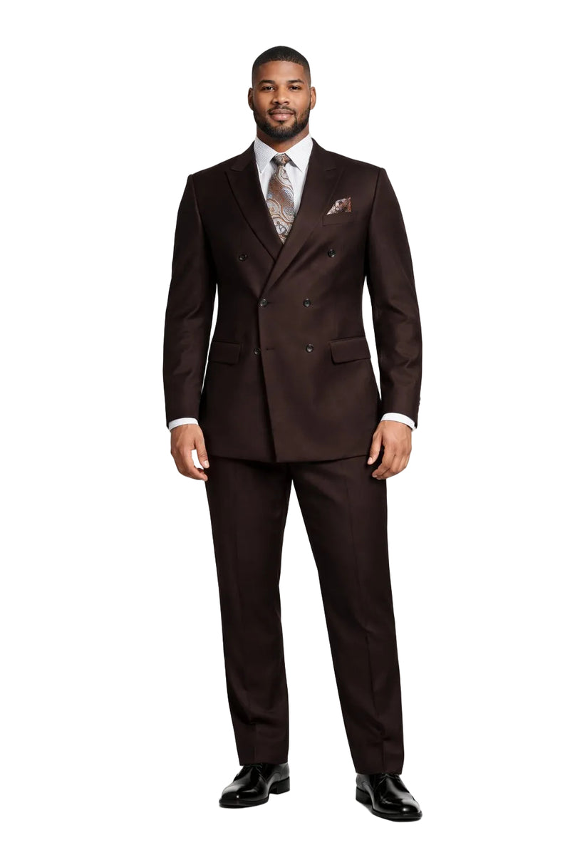 Men's Designer Double Breasted Wool Suit in Brown