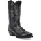 Laredo Birchwood black leather boots with round toe, tall shaft, and low heel. Intricate stitching featuring leaf and floral patterns adorns the sides.
