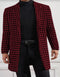 Men Houndstooth Lapel Collar Single Breasted Tweed Overcoat Black and Burgundy