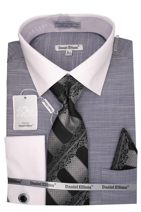 Black Dress Shirt Set with Tie and Handkerchief