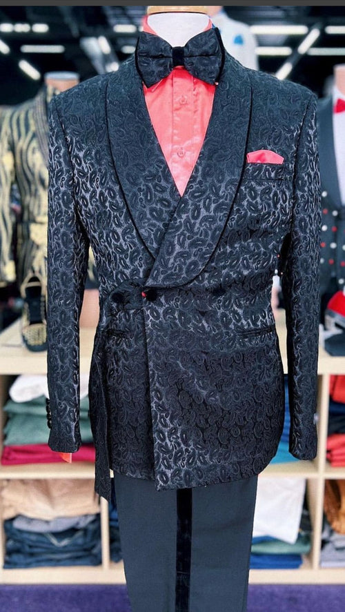 Mens Black Paisley Tuxedo Jacket with â€“ Elegant Formalwear Smoking Jacket