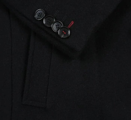Mens Black Overcoat -Black Fall-Winter Essential Slim Fit Overcoat Wool Blend