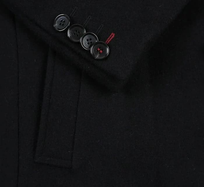 Mens Black Overcoat -Black Fall-Winter Essential Slim Fit Overcoat Wool Blend