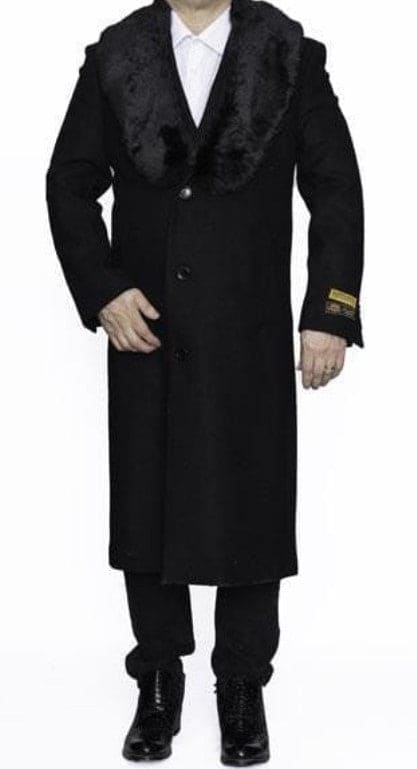 Mens Full Length Wool and Cashmere Overcoat - Winter Topcoats - Black