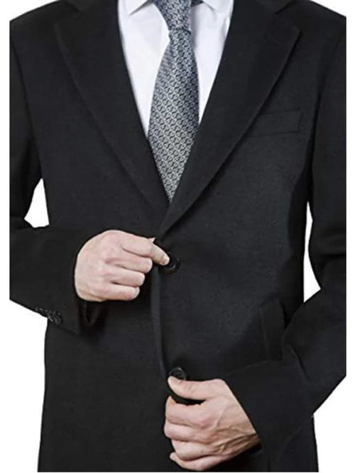 Mens Black Overcoat - Men's Modern Fit Polyester ~ Viscose ~ Spandex Black Long Men's Dress Topcoat - Winter Coat