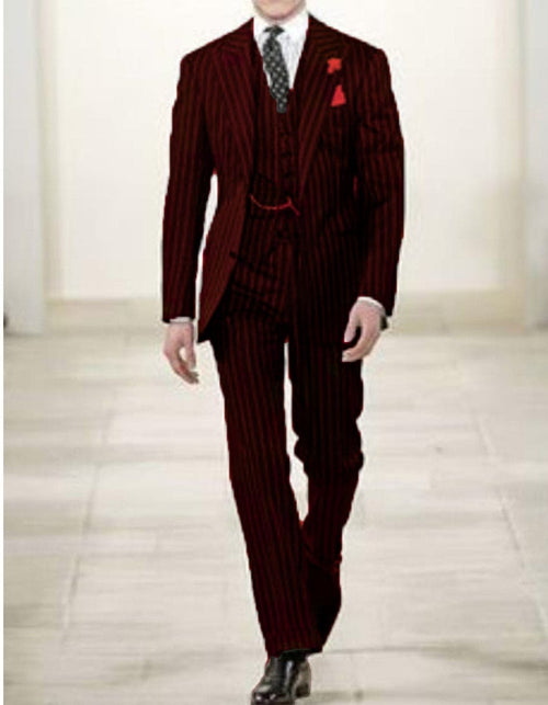 Gangster Suit - Mobster Suit - Mafia Suit For Mens 2 button Gangster Pinstripe Suit in Red