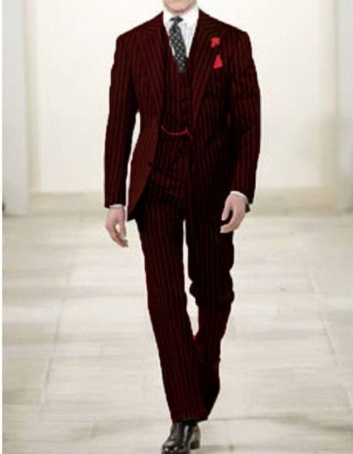 Gangster Suit - Mobster Suit - Mafia Suit For Mens 2 button Gangster Pinstripe Suit in Black & Red