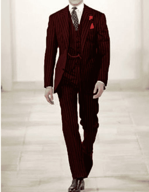 Mens Pimp Suit -Gangster Suit - Mobster Suit - Mafia Suit For Mens 2 button Gangster Pinstripe Suit in Black & Red