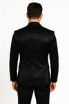 Black Satin Flex Two-Piece Suit – Slim Fit Sport Coat and Matching Pants