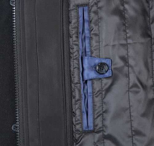 Mens Black Overcoat - Black Slim Fit Wool Blend Short Coat with Detachable Full Zipper