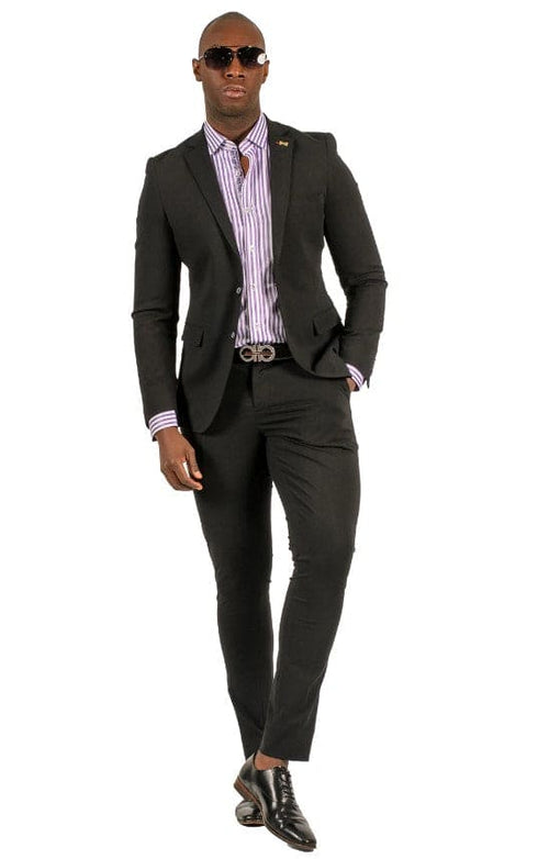 Stretch Fabric Suits - Slim Fit Suit in Color Black - Giovanni Testi 2 button stretch Black Travel Suit GTRVL2N-01 BLACK