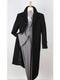 Mens Black Overcoat - 100% Wool Gabardine Black Wide Lapel Top Overcoat