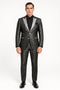 Black and Silver Floral Tuxedo Suit for Men – Luxury Two-Piece Formal Suit with Satin Lapel and Bow Tie