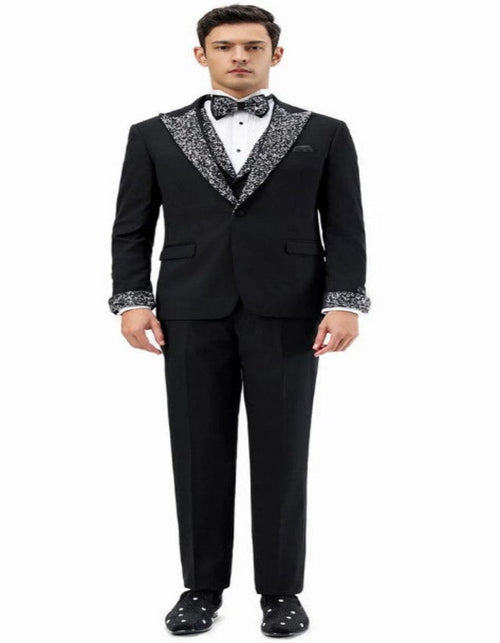 Black and White Prom Tuxedo - Perfect Wedding Suit Vested rhinestone sequin Lapelled