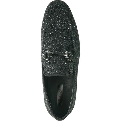 Mens Modern Glitter Sequin Prom Tuxedo Buckle Loafer In Black