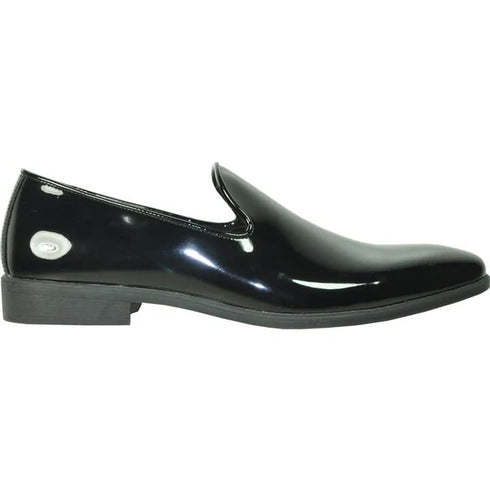 Mens Classic Plain Toe Slip On Patent Loafer Tuxedo Shoe In Black