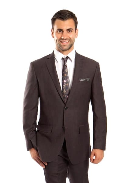 Dark Olive Green 100% Wool Stripe  2 Button  Suit