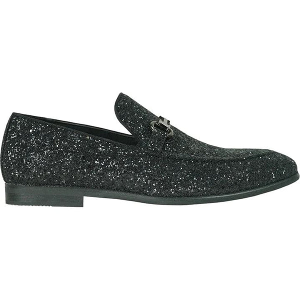 Mens Modern Glitter Sequin Prom Tuxedo Buckle Loafer In Black