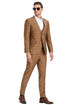 Plaid Suit - Windowpane Suit - Checkered Suit - Mens Vested Walnut Suit