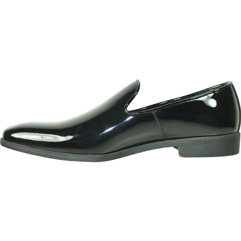 Mens Classic Plain Toe Slip On Patent Loafer Tuxedo Shoe In Black