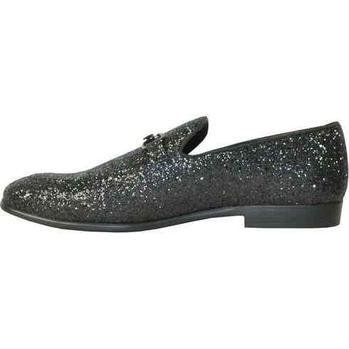 Mens Modern Glitter Sequin Prom Tuxedo Loafer In Black