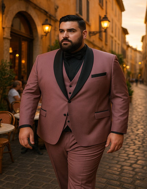 Men's Mauve Pink Tuxedo Suit â€“ 3-Piece Slim Fit with Black Satin Shawl Lapel