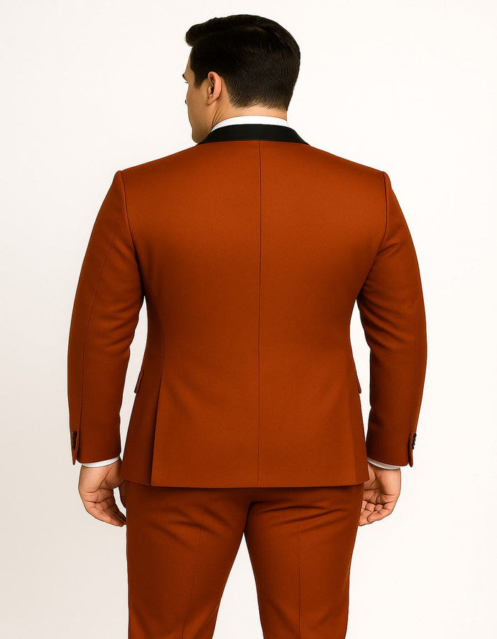 Men's Burnt Orange Tuxedo Suit 3-Piece Slim Fit with Black Satin Shawl Lapel