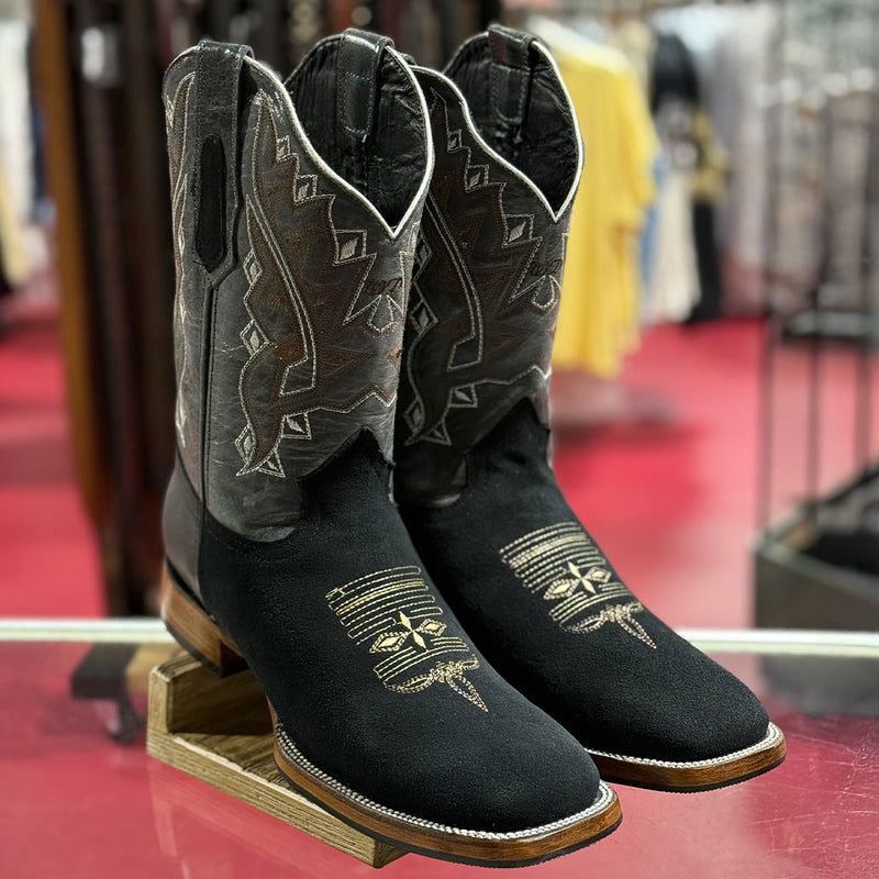 Black Cowboy Boot Nubuck Square Toe
