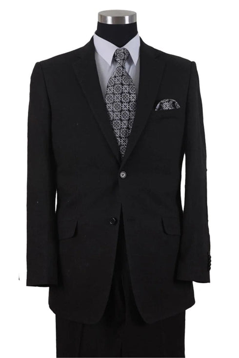 Mens 2 Button 100% Linen Suit with Elbow Side Vents Patches in Black