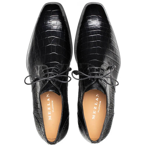 Men’s Genuine Alligator Black Derby Lace-Up Shoes by Mezlan – Luxury Exotic Leather Made in Spain