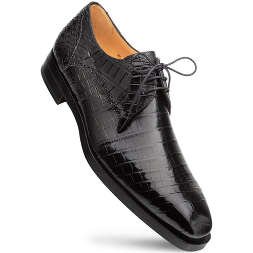Men’s Genuine Alligator Black Derby Lace-Up Shoes by Mezlan – Luxury Exotic Leather Made in Spain