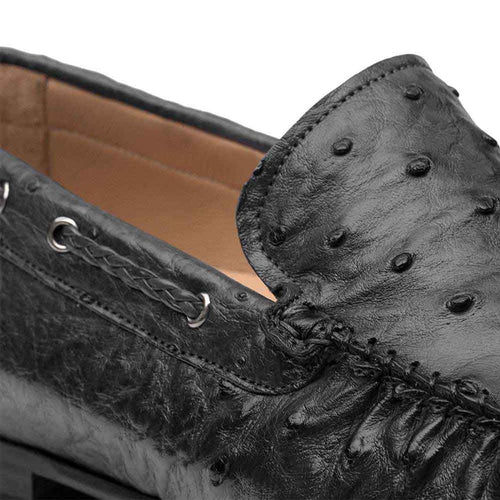 Genuine Ostrich Black Moccasin Slip-On Loafers for Men by Mezlan – Made in Spain