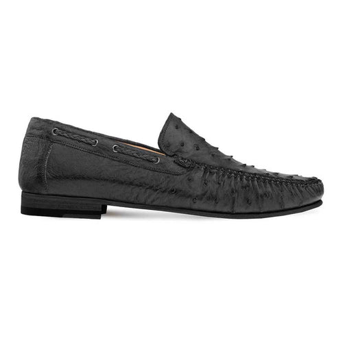 Genuine Ostrich Black Moccasin Slip-On Loafers for Men by Mezlan – Made in Spain