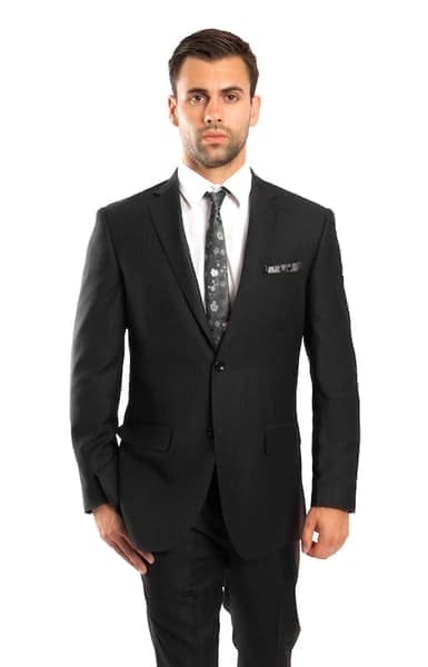 Black 100% Wool Stripe  2 Button  Suit