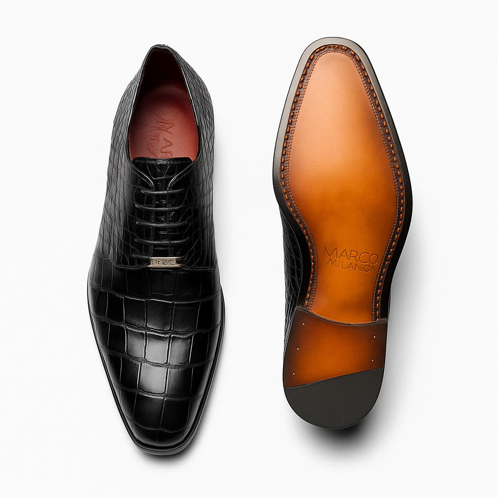 Marco Di Milano Bono Black Alligator Wholecut Oxfords