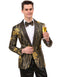 Mens Paisley Jeweled Shawl Prom Tuxedo Besom Pockets Black and Gold Blazer