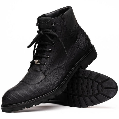 Marco Di Milano Leoni Oil Black Caiman Crocodile Lace-Up Boots
