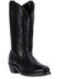 Laredo Men's Paris Western Boot: Black leather, tall silhouette with stitched shaft design. Stacked heel, smooth toe, dual pull tabs for easy wear.

