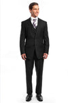 Men's Two Button Vested Business Black Pinstripe Suit