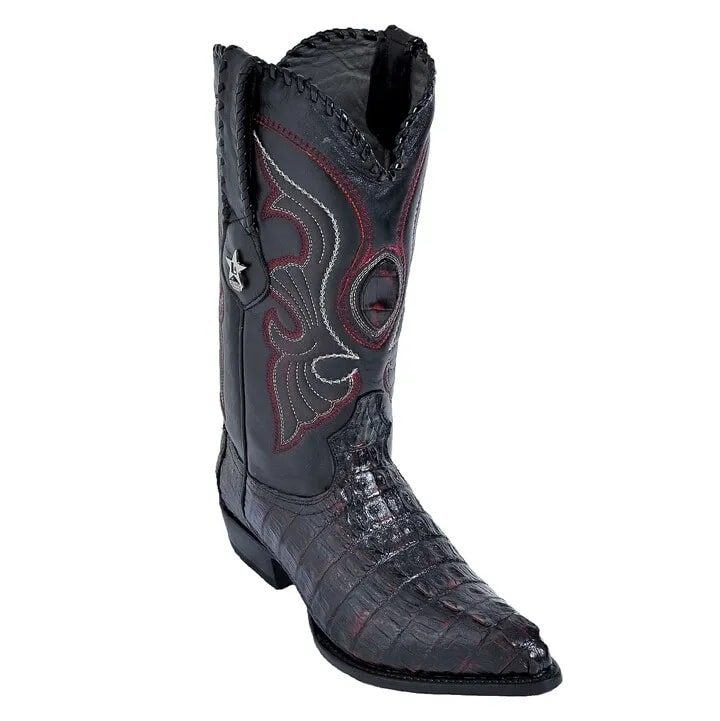 Genuine Caiman Tail J-Toe Cowboy Boots - Los Altos Black Cherry Western Boots